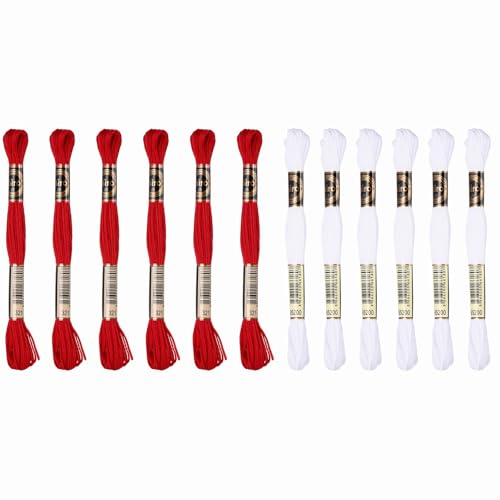 Image of PATIKIL 12 Skeins Embroidery Floss Polyester Embroidery Threads Bracelets String for Cross-Stitch Hand Embroidery, White /Red