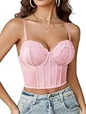 Avidlove Bustier Tops for Women Sexy V Neck Top Lace Corset with Underwired Adjustable Bralettes Crop Night Out Pink