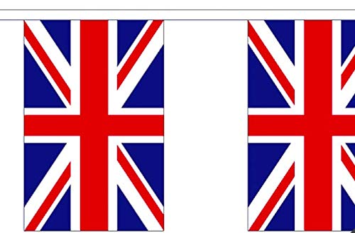 Bandierine Union Jack UK – 9 metri – Poliestere – 30 bandiere per 9 m di lunghezza – FlagSuperstore©
