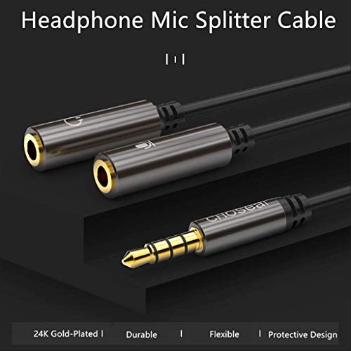 Image of Choseal 3.5mm Audio Jack to Mic Headphones Splitter, 1 Female to 2 Male Compatible with All 3.5 mm Devices