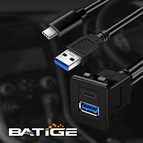 Batige Square Type C 3.0 And Usb 3.0 Panel Flush Mount Extension Cable For Car Truck Boat Motorcycle Dashboard Panel - 3Ft #TOP4