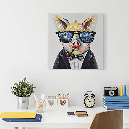 Seven Wall Arts Pig Canvas Picture Wall Art Colorful Animal With Glasses Pictures Painting Cute Pig Artwork Gifts For Pig Lovers For Living Room Bedroom Office Home Decor 24 X 24 Inch thumb #3