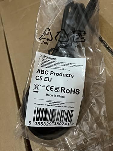 ABC Products® C5 Cloverleaf Mickey Mouse Power Supply Adapter Cord Mains Cable Lead EU Europe French German Spain Italy region C5 Plug for Laptop Acer Dell HP Compaq Sony Toshiba Vaio Delta 1.8M Long