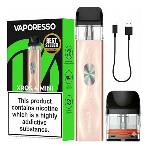 Vaporesso XROS 4 Mini Pod Kit [Champagne Gold] COREX 2.0 Adjustable Airflow 2ml Top-Fill Pod XROS Pod Compatible Premium Look Vape Device No Nicotine