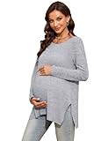 Smallshow Women's Maternity Shirts Side Split Long Sleeve Pregnancy Tops Clothes Medium Light Grey