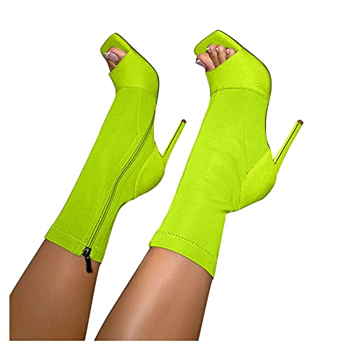 Aniywn Women Peep Toe Stiletto High Heels Ankle Boots Slip On Side Zipper Mid Calf Boots Stylish Dress Booties Shoes Green