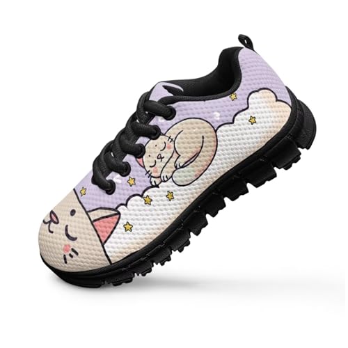 Cartoon Animal Children's Running Shoes Girls Lightweight Athletic Tennis Sneakers Indoor Outdoor Lace Up Sports Shoes for Little Kid Size11-13/ Big Kids Size1-53