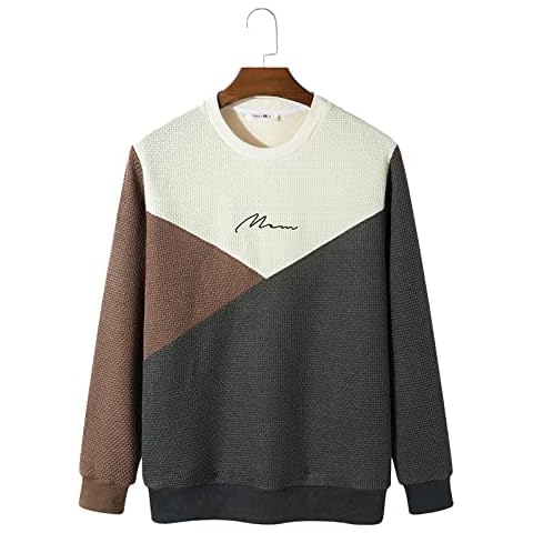 ChArmkpr Men's Crewneck Colorblock Sweatshirts No Hood Long Sleeve Knitted Pullover 2-White S Cover