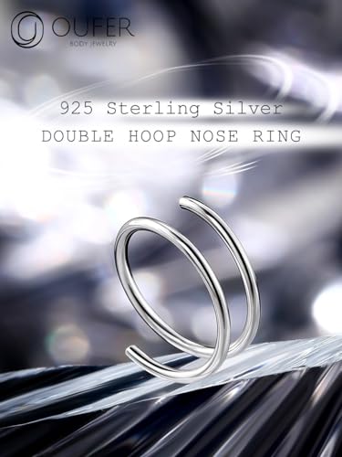 Oufer 925 Sterling Silver Double Hoop Nose Rings, 20G Thin Nose Piercing, 8Mm Spiral Double Nose Rings Hoops, Single Nose Piercing Jewelry For Women Men-Silver thumb #1