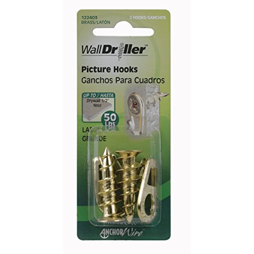 Image of Hillman WallDriller Brass-Plated Gold Brass Picture Hook 50 lb. 2 pk Drywall