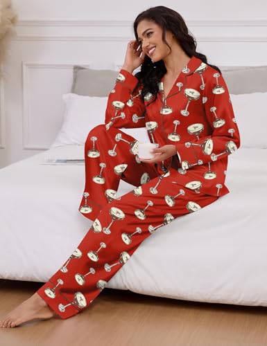 Image of SHESHOW Satin Pajamas for Women Set Long Sleeve Button Down Sleepwear 2 Piece Nightwear Women Pjs Sets Size XS-XXL
