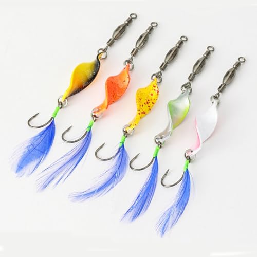 FOLANDO 5pcs Fishing Lures Set, UV Bass Mackerel Feathers Cod Lure Spinner Bait Set Multi Colored Fishing Spinners Lures with Hook Crankbaits Set for Trout Pike Bass Salmon
