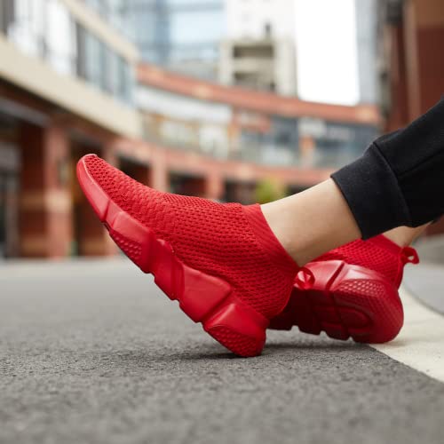 Chui Boys Girls All Red Knitted Sock Shoes Running Shoes Fashion Sneakers Lightweight Breathable Tennis Shoes Sports Walking Non Slip Shoes Slip-On Shoes(Big/Little) Kids Size 4 M Us #TOP2