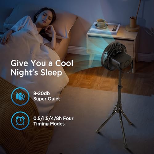 Marchpower 10in Foldable Camping Fan, Detachable Tripod, 10000mAh Rechargeable, Remote Control, Quiet Oscillating, Adjustable Height Pedestal Floor Fan for Home - Thumbnail 6