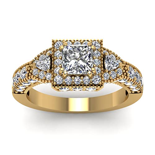 Image of 55Carat Choose Your Gemstone Square Art Nouveau Diamond CZ Ring Yellow Gold Plated Princess Shape Vintage Engagement Rings Matching Jewelry Wedding Jewelry Easy to Wear Gifts US Size 4 to 12