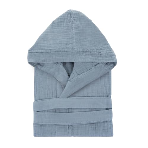 Albornoz de algodón KASANOVA suave absorbente con capucha azul lavable a 60°C 2
