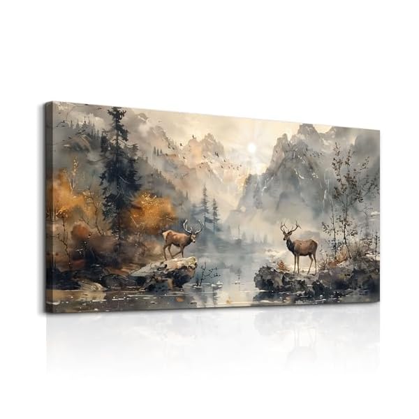 KELIYUAN Large Canvas Wall Art Living Room Farmhouse Wall Decor For Bedroom Mountain Landscape Ink Wall Paintings Abstract Pictures Office Decoration Framed Artwork Room Mural Home Decor 30×60 In
