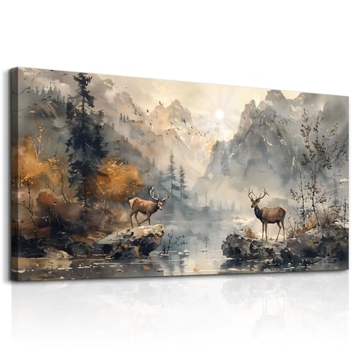 KELIYUAN Canvas Wall Art For Living Room Framed Wall Decorations For Bedroom Mountain Landscape Ink Painting Abstract Pictures Artwork Office Wall Decor Modern Room Home Decor Mural 20x40 In