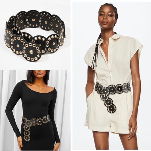 Wide Disc Belt for Women Hollow Leather Belt Western Cowgirl Waist Belt for Dresses2