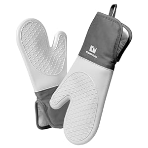 Kitchen Mama UltraShield Silicone Oven Mitts Heat Resistant – Non-Slip, Stain-Resistant, Silicone Cooking Mitts & Pot Holders for Baking, Grilling, Heat Resistant Cooking Gloves (Metal Gray)