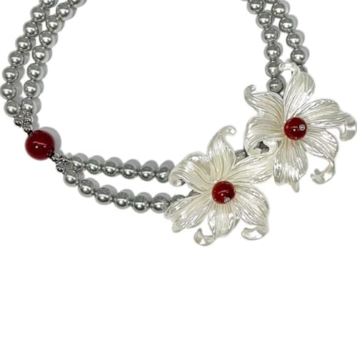 Collier ras du cou femme perles fleurs bijoux breloques réglable