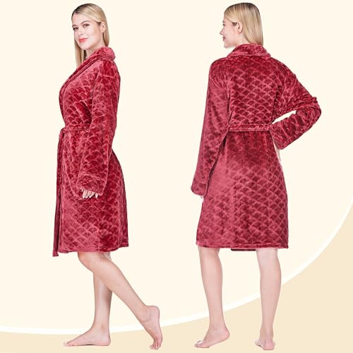 Image of PAVILIA Plush Robe for Women, Soft Fleece Short Bathrobe, Warm Lightweight Knee Length Lounge Robe with Pockets