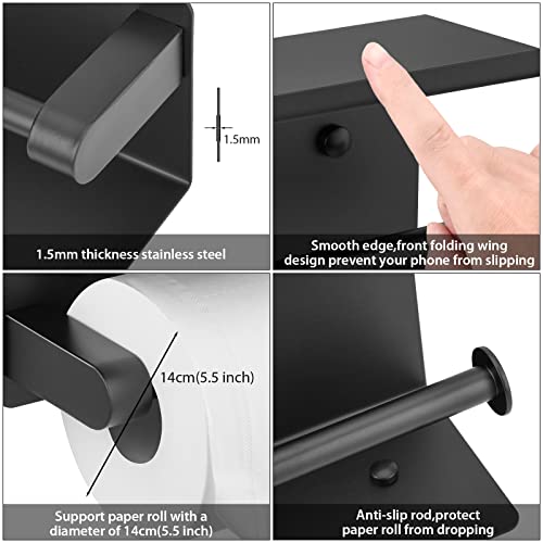 Nineaccy Toilet Paper Holder With Cell Phone Placement Function + Towel Hook 304 Stainless Steel, Sticky Paper Or Screw Mount Toilet Paper Holder For Bathroom Or Lavatory.[With Screws](Black) #TOP3