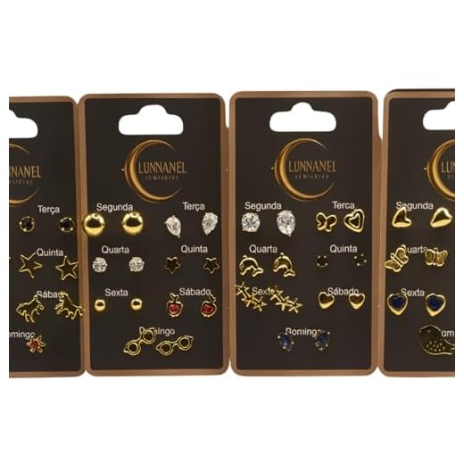 Kit Semaninha com 7 Pares de Brincos Sortidos Banhados A Ouro | Design Delicado para Cada Dia da Semana - Lunnanel Semijoias