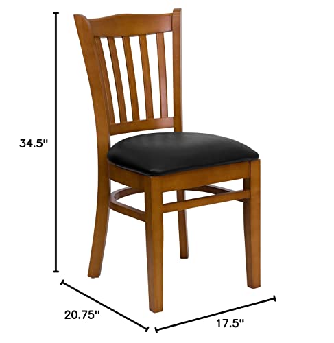 Flash Furniture Hercules Series Vertical Slat Back Cherry Wood Restaurant Chair - Black Vinyl Seat #TOP5