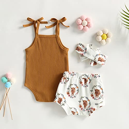 Kuriozud Newborn Infant Baby Girl 2 Piece Summer Outfits Tank Romper Top + Ruffle Bloomer Shorts Set Clothes3