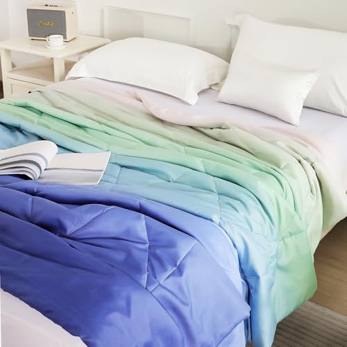 Image of Ac Comforter King Size Bed Ombre with Satin Finish 180 GSM - Reversible AC Comforter - Blue Comforter Quilt Duvet Dohar Blanket for Summer 220 x 250cm