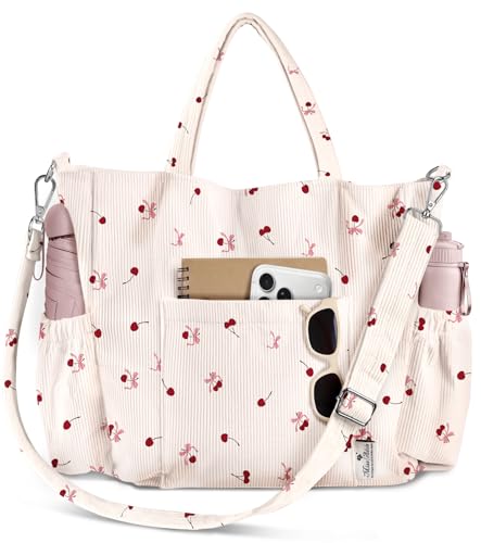 Miss Adola Corduroy Crossbody Tote Bag for Women, Cherry Bow