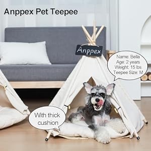 ANPPEX Dog Teepee,24in Cat Tent Teepee with Thick Cushion,Washable Pet Tent Teepee Dog Bed Cat Tent House,M Size for Small Dogs,White ANPPEX Dog Teepee,24in Cat Tent Teepee with Thick Cushion,Washable Pet Tent Teepee Dog Bed Cat Tent House,M Size for Small Dogs,White