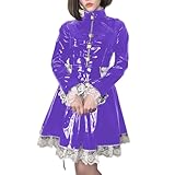 Sissy Lockable Shiny PVC Leather Lolita Dress Party Cosplay French Apron Servant Uniforms (Large,Purple)