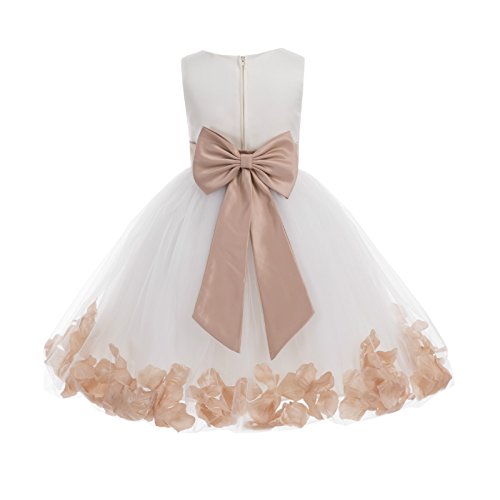 Wedding Pageant Flower Petals Girl Ivory Dress with Bow Tie Sash 302a 8