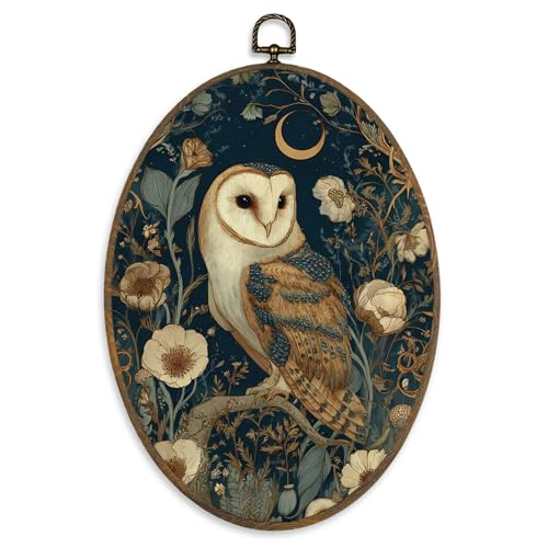 XBBMGG Vintage Floral Owl Wall Art Decor, Rustic Cottagecore Bird