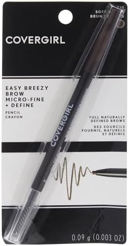 COVERGIRL Easy Breezy Brow Micro-Fine and Define Pencil, Soft Brown, 0.03 Pound , Brown Eyebrow Pencil, No Sharpening Needed, Built in Spoolie, Safe for Sensitive Eyes, Removes Easily