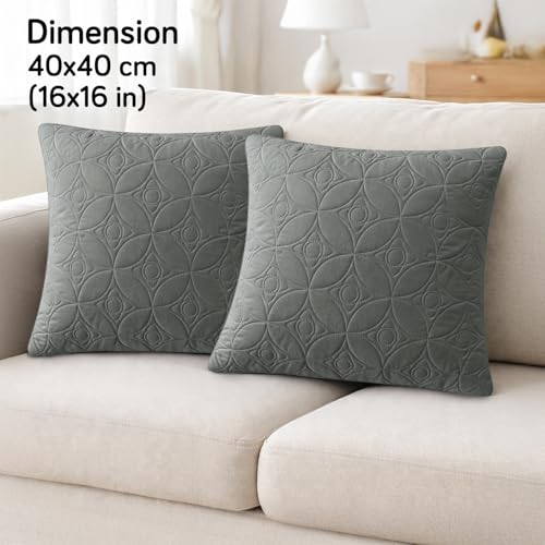 Image of HOKIPO 100% Leakproof Quilted Cushion Cover for Sofa 16x16 Inches, Set of 2, Dove Grey (AR-6280-DGRY*2)