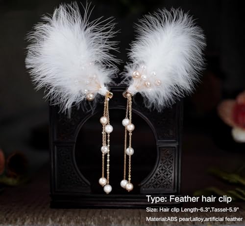 2 pinzas para cabello con plumas blancas y perlas miniatura 2