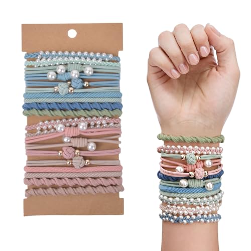 20Pcs Boho Hair Ties Bracelet, Elastic Hair Ties for Women Fashion Hair Bobbles, Strong Stretch Ponytail Holders