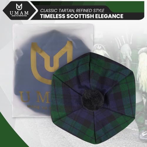 Image of Scottish Tam O' Shanter Hat Tartan Bonnet Pom Pom Wool Flat Cap One Size