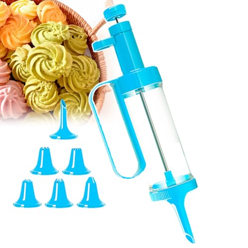 Kit De Prensas Para Galletas, Juego De Manga Pastelera Para Repostería, Con 6 Boquillas, Agarre Cómodo, Tirante De Acero Inoxidable, Fácil De Usar Y Limpiar, Para Galletas, Cupcakes,Blue