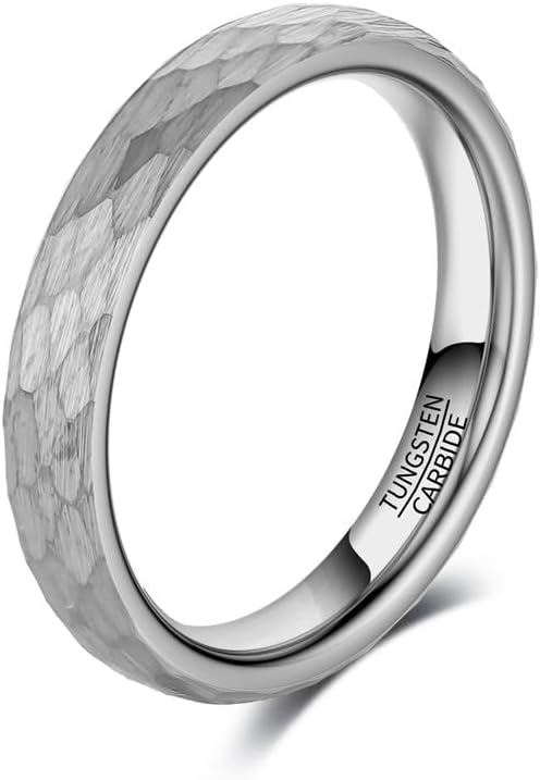 Tungsten Carbide Ring - 4mm/6mm/8mm Width, Hammered Design, Steel or Black Colour, Unisex Partner Ring or Engagement Ring