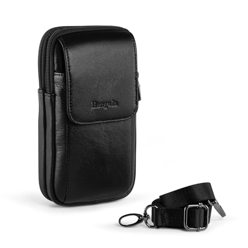 Hengwin Genuine Leather Belt Bag, Small Crossbody Phone Bag for Men Over the Shoulder Holster, Mobile Phone Case Handbag