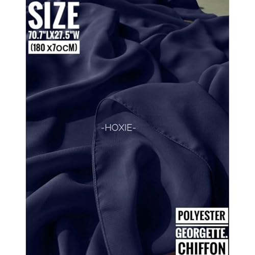 HOXIE Women’s Chiffon Hijab Scarf – Lightweight Polyester Georgette Headscarf, 70.7” x 27.5” Inches, Soft Breathable for Everyday (Navy Blue)