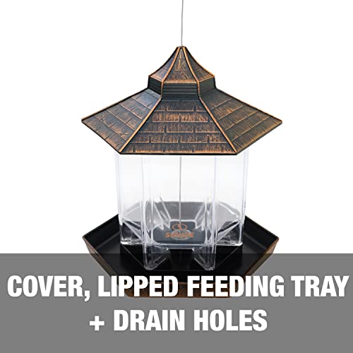 Sun Joe Sj-Wbfx-Brz Wild Bird Hanging Feeder, W/ Roof And Hexagonal Shape, For Outdoor Garden & Yard Decoration, 2.15 Lbs Bird Seed & Nut Capacity, Bronze #TOP2