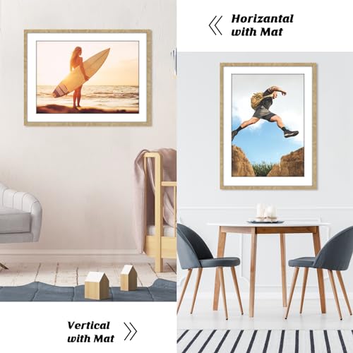 Image of HLiWEGNS Matte Gold 24x32 Frame Set of 3 - Vintage 24 x 32 Poster Frame for Pictures 20x28 with Mat or 24x32 Picture Frame Without Mat for Wall Gallery Display - Ideal Christmas Day