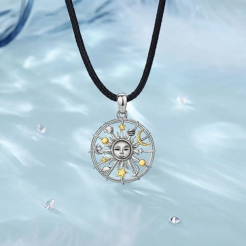 Collier Soleil Lune Argent 925 homme femme pendentif étoile terre astronomie