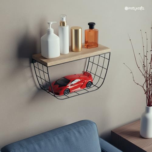 Image of PrettyKrafts Storage Basket for Clothes | Shelf Organizer | Basket for Kitchen Storage | Wardrobe Organizer | Wall Mounted Storage Rack for Living Room, Bedroom, Kitchen (25 x 13 x 15 cm)
