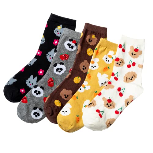 Womens Socks Cactus Crew Socks Gifts Cotton Long Funny Socks For Women Novelty Funky Cute Cartoon Socks 5 Pairs Wcs1- ( Panda) #TOP3